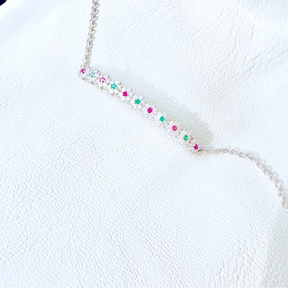 Sterling Silver  Emerald&Ruby Cubic Zirconia Flower Bracelet - Picture 8 of 16